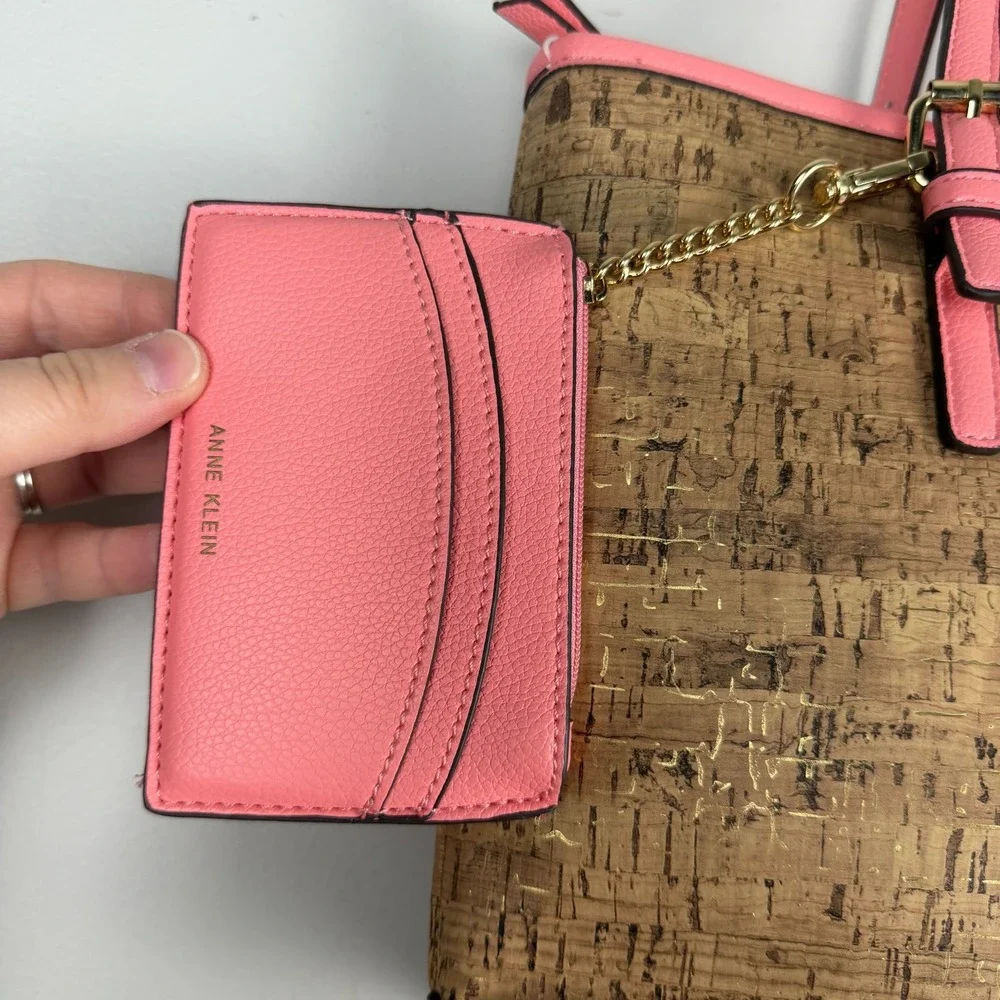 Anne Klein Tote Bag Women's Brown Faux Cork Attached Wallet Key Shoulder Strap